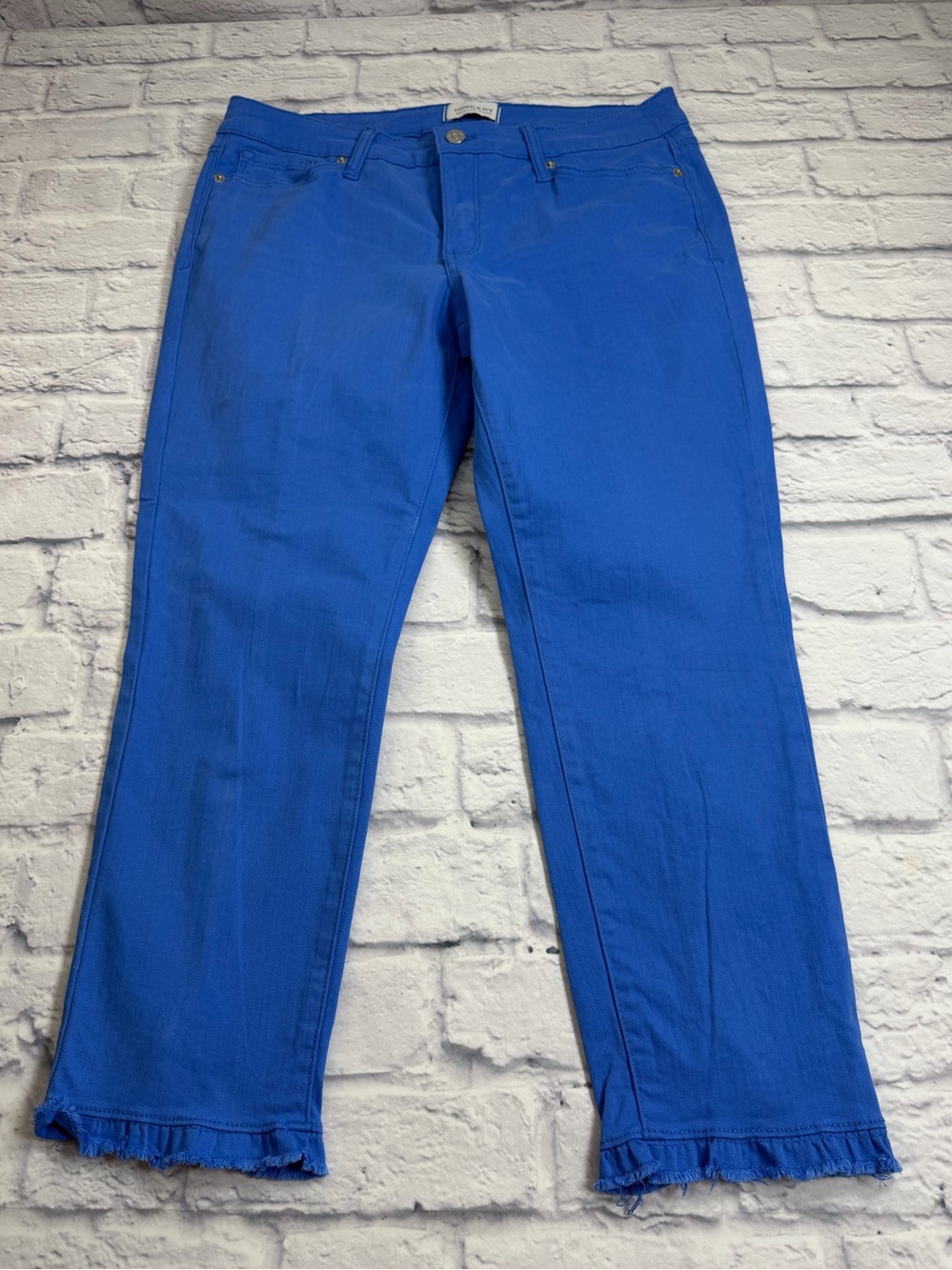 crown & ivy Royal Blue Cropped Ruffle Hem Pants. Size 10.